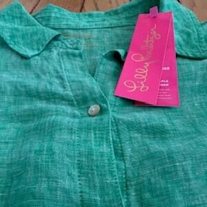NWT Lilly Pulitzer Sea View Linen Button Down Size XXL Spearmint x Resort White